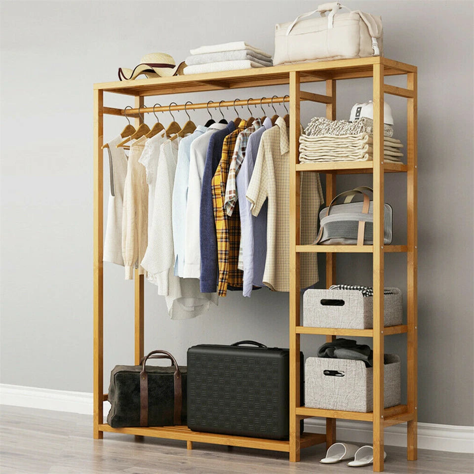 Open Wardrobe Bamboo Clothes Rail
