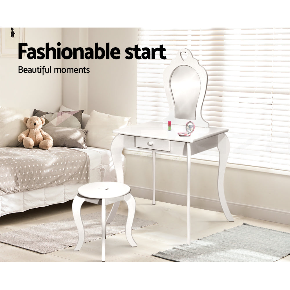 Kids Vanity Dressing Table Stool Set Mirror