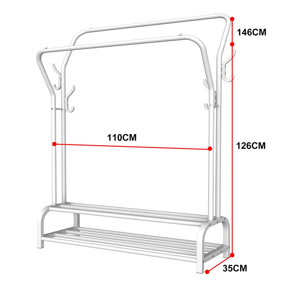 Double Clothes Rail Rack with Shoe Storage Shelf AU