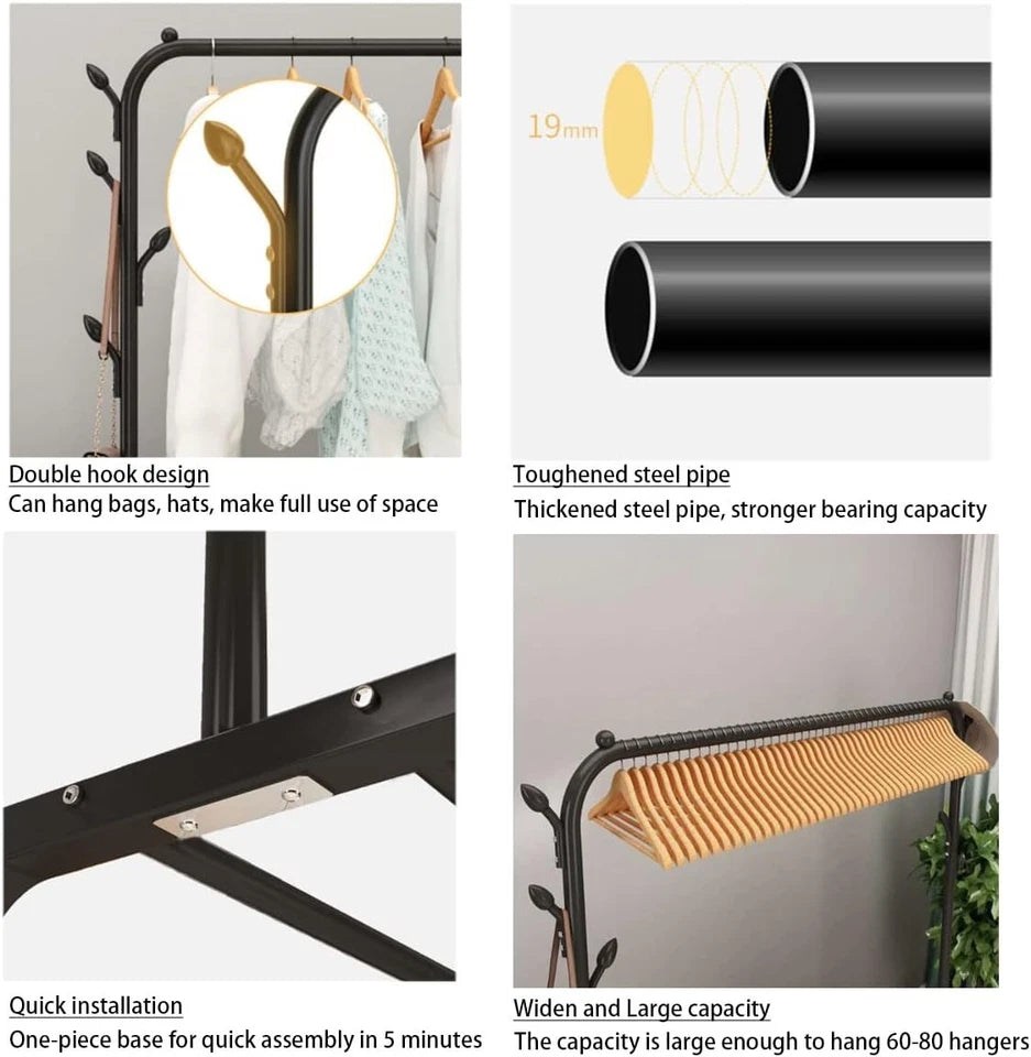 Freestanding heavy duty double garment rack