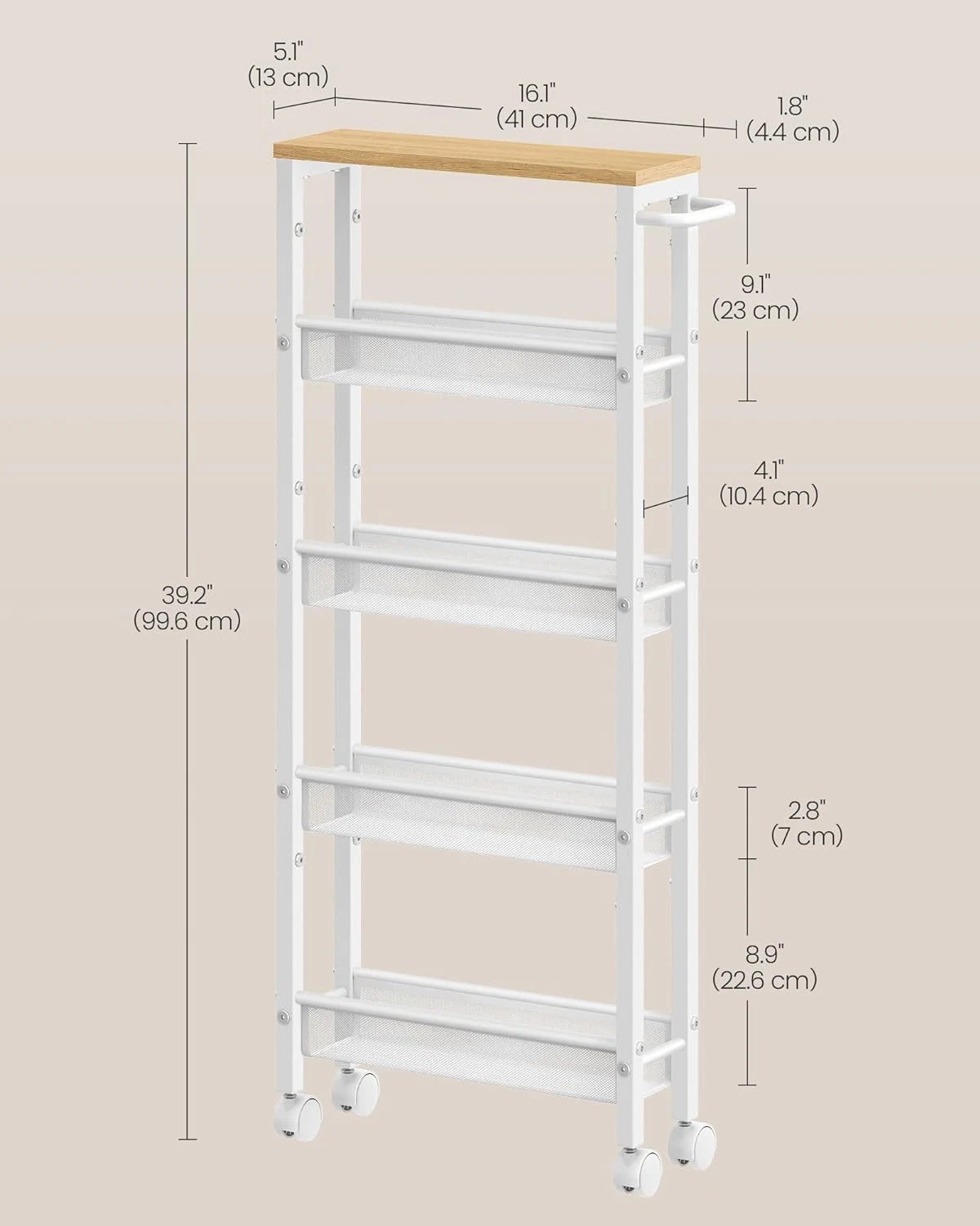Slim Rolling Cart, 5-Tier Storage Cart, Narrow Cart with Handle