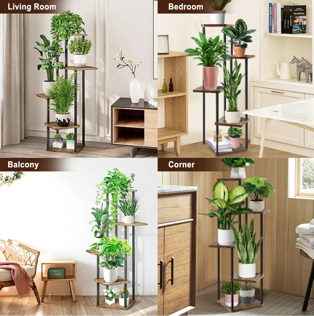 5 Tier Wood Tall Plant Stand Metal Rack