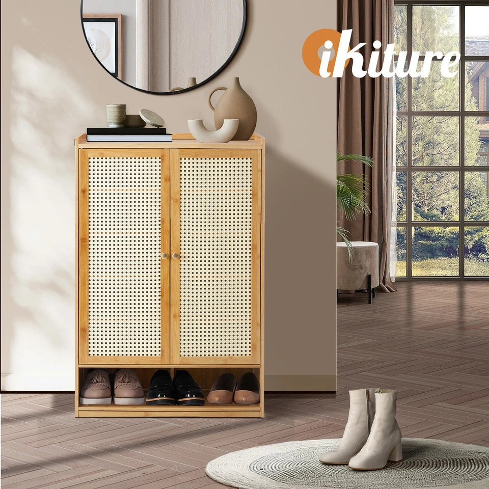 2 Doors Rattan Brown Shoe Storage Cabinet