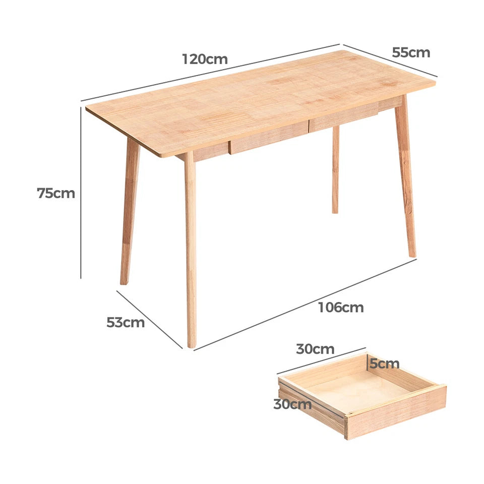 Furb 120CM Writing Computer Desk Wooden Study Laptop Office Desk with 2 Drawer