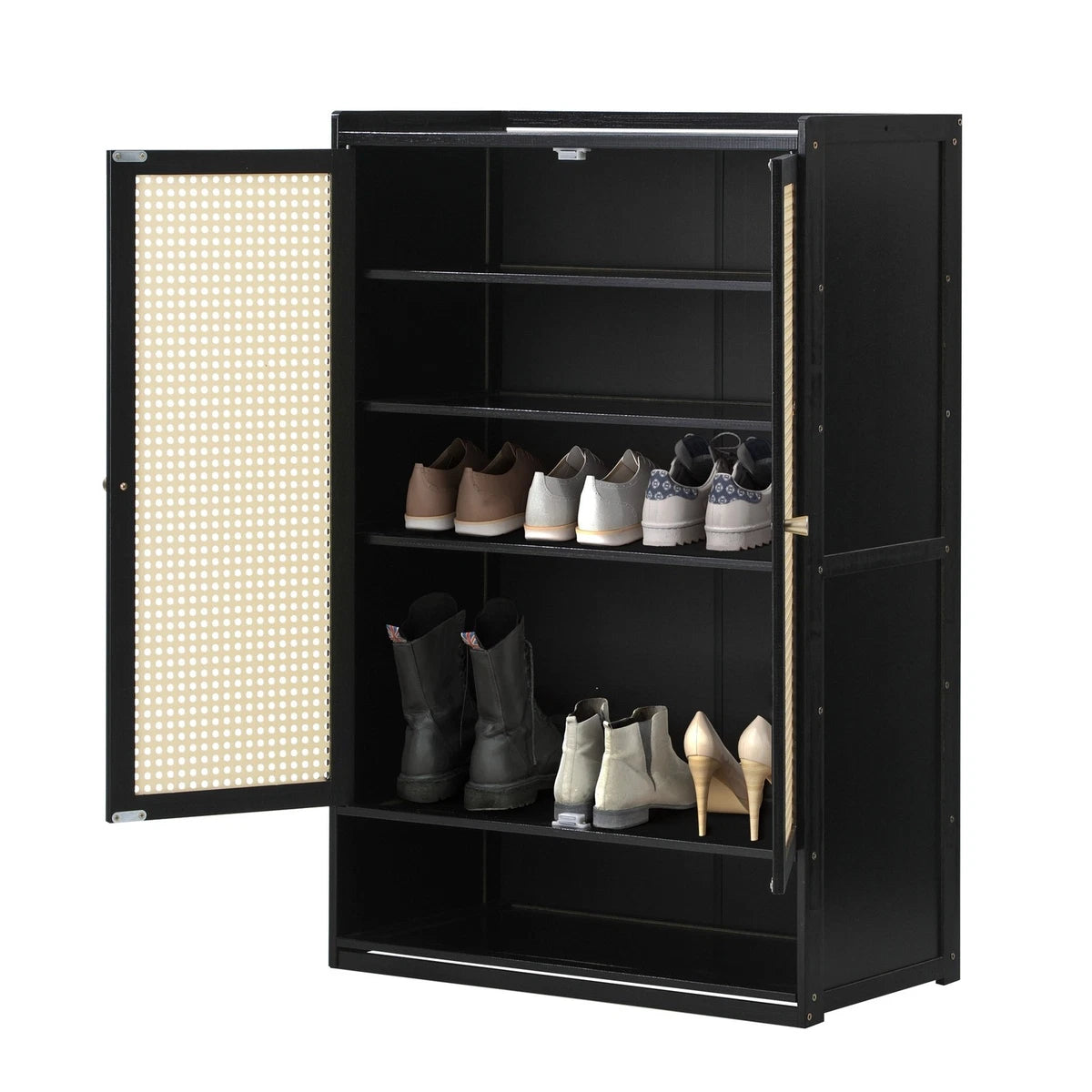 2 Doors Rattan Black Shoe Cabinet