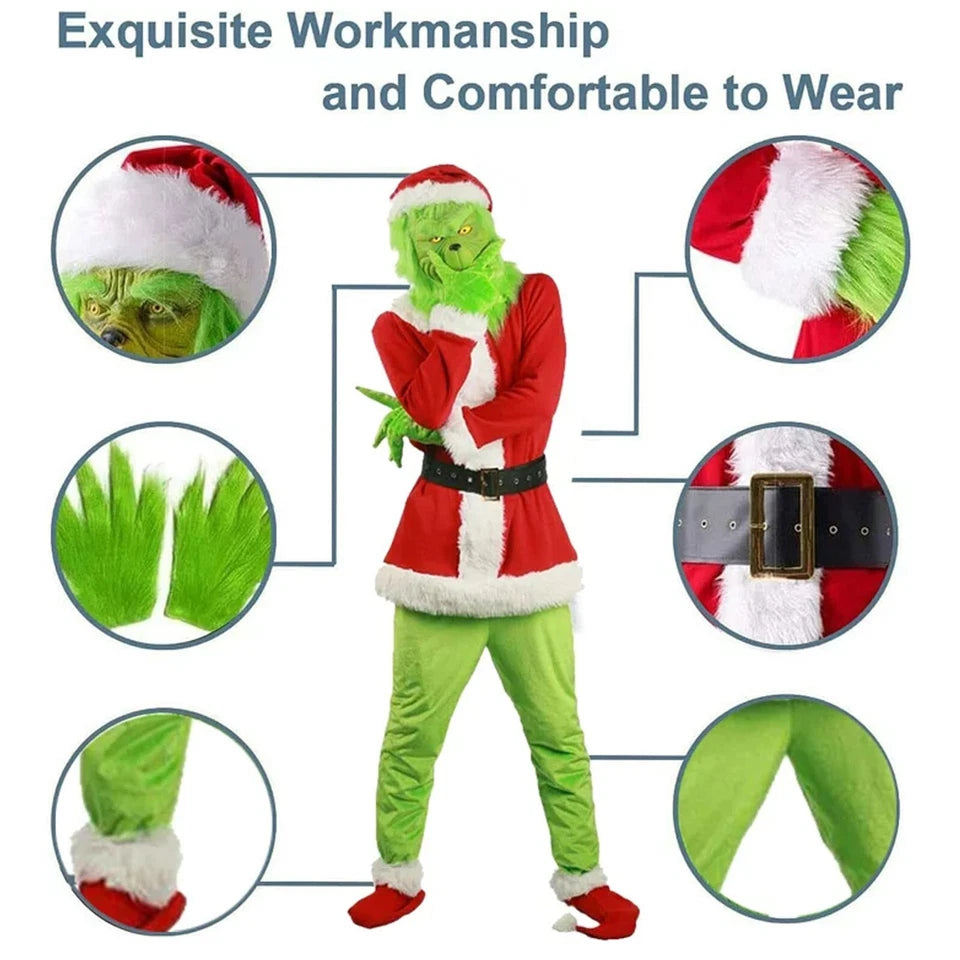 7Pcs Adults The Grinch Costume Xmas Party