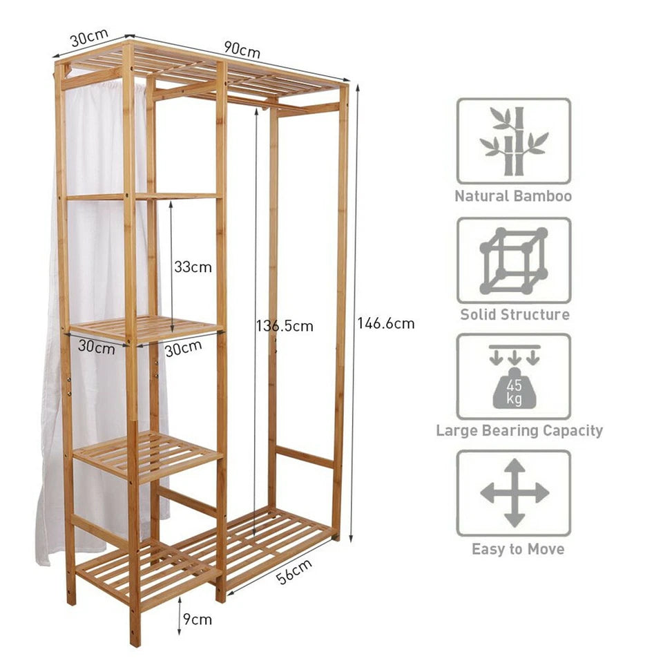 Open Wardrobe Bamboo Clothes Rail