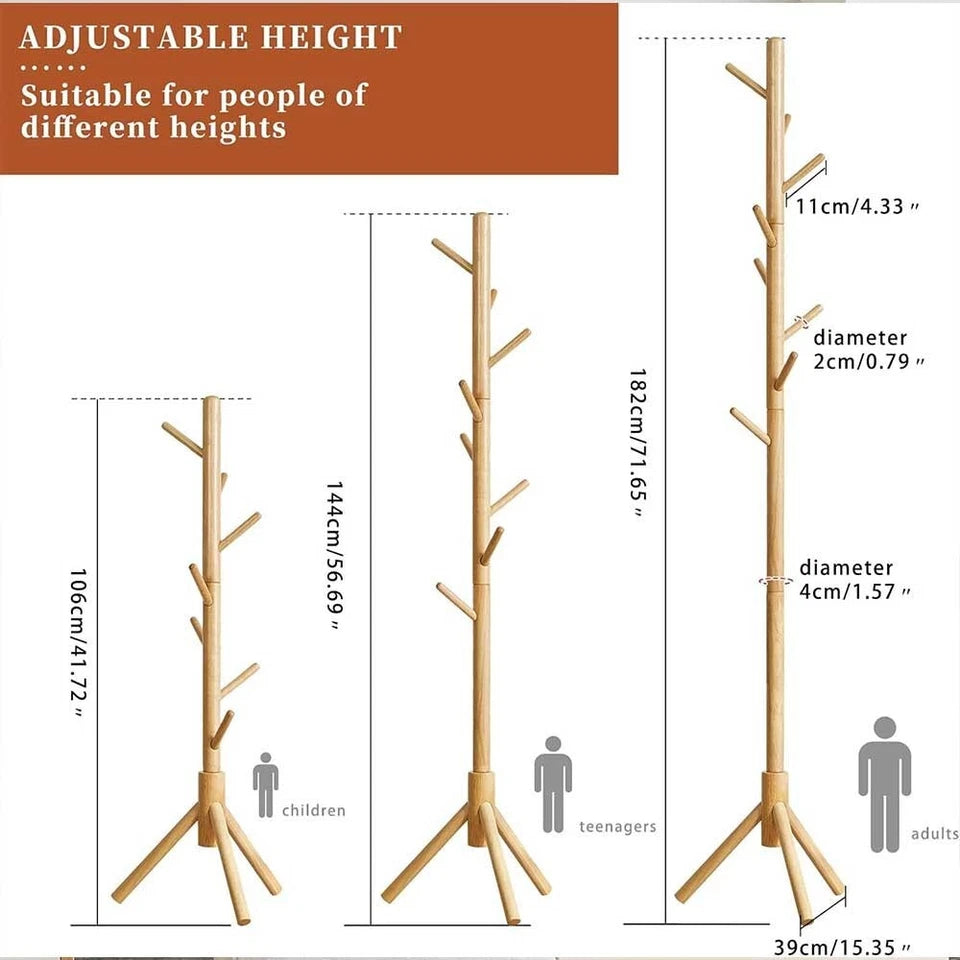 Wood Coat Stand Rack Clothes Hanger Hat Tree