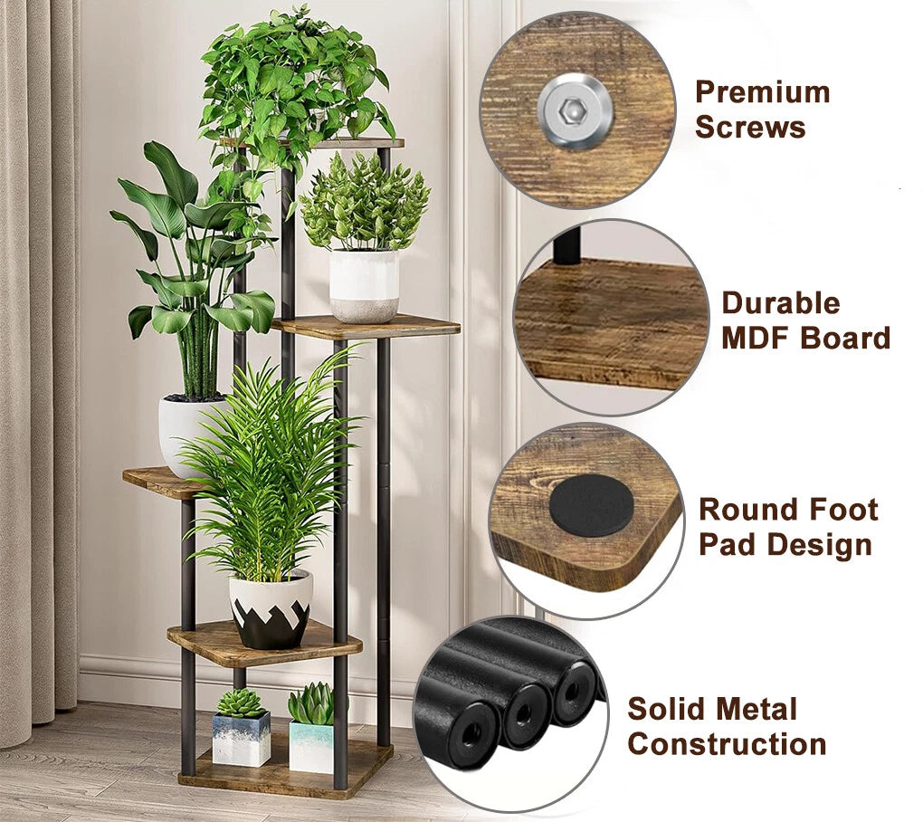 5 Tier Wood Tall Plant Stand Metal Rack