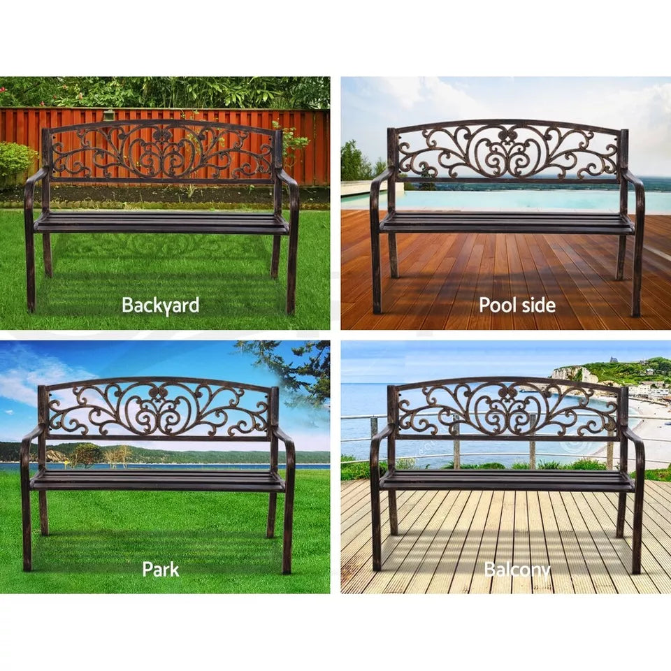 Garden Steel Bench Seat Backyard Chair Bronze