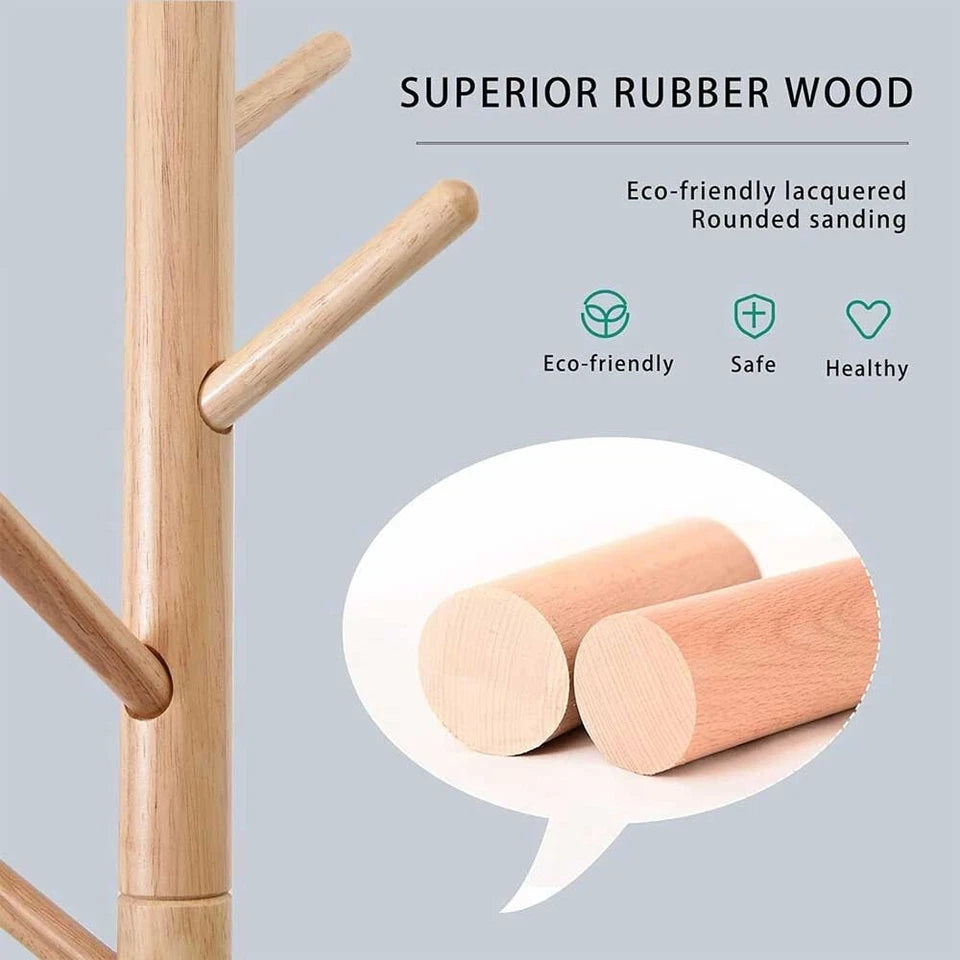 Wood Coat Stand Rack Clothes Hanger Hat Tree
