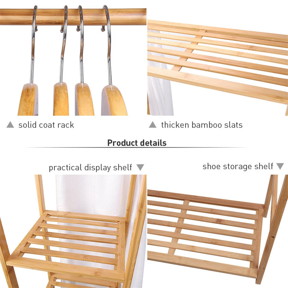 Open Wardrobe Bamboo Clothes Rail