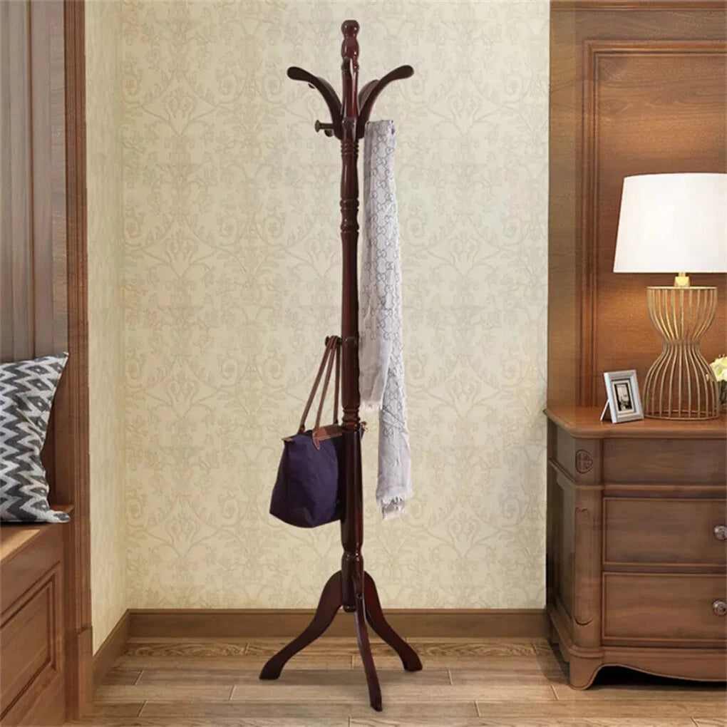 6ft Vintage Wooden Coat Rack Stand Floor Rack Clothes Hanger w 13 Hooks