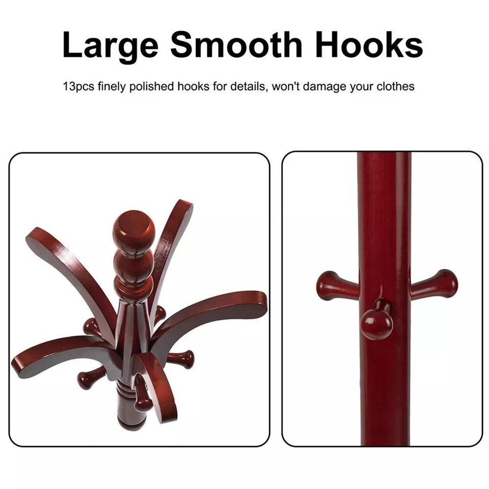 6ft Vintage Wooden Coat Rack Stand Floor Rack Clothes Hanger w 13 Hooks