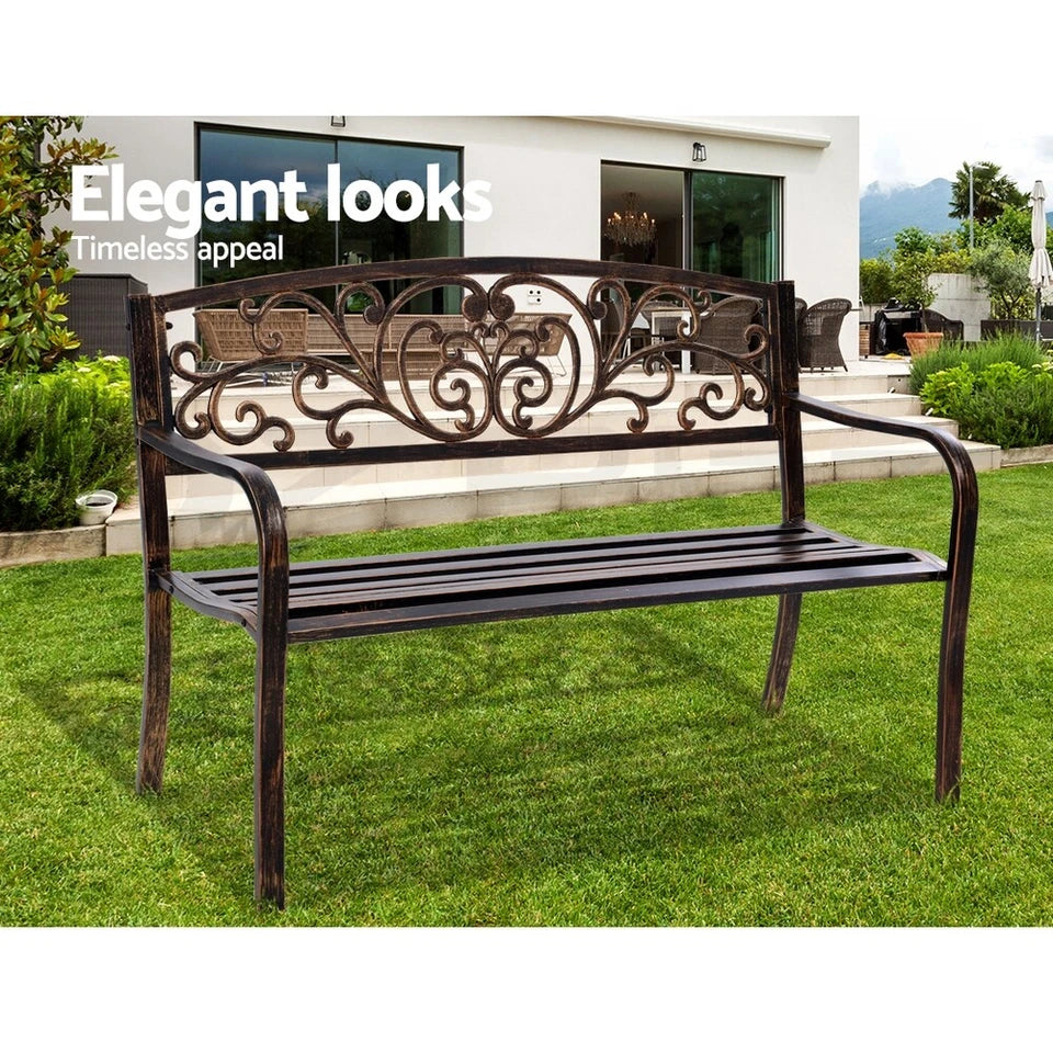 Garden Steel Bench Seat Backyard Chair Bronze