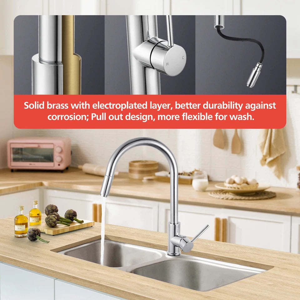 Brass Pull Out Kitchen Sink Mixer Tap Swivel Basin Faucet