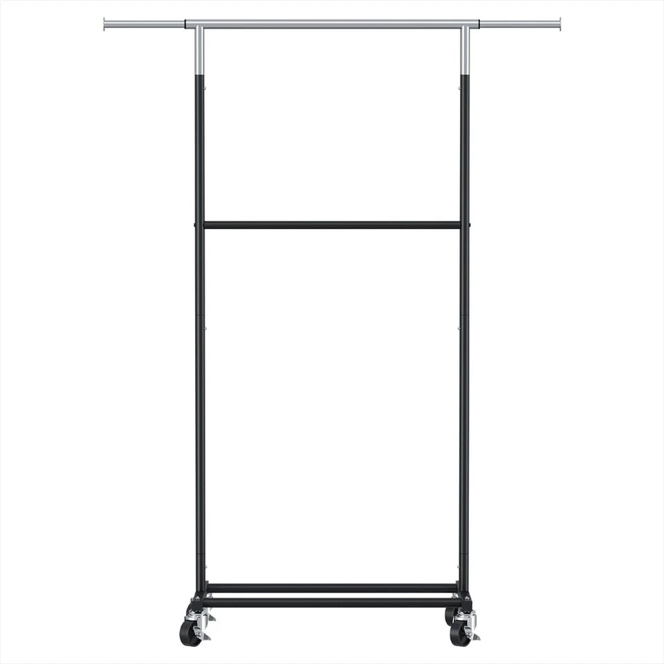 Double Rod Clothes Rack with Shelf & Wheels