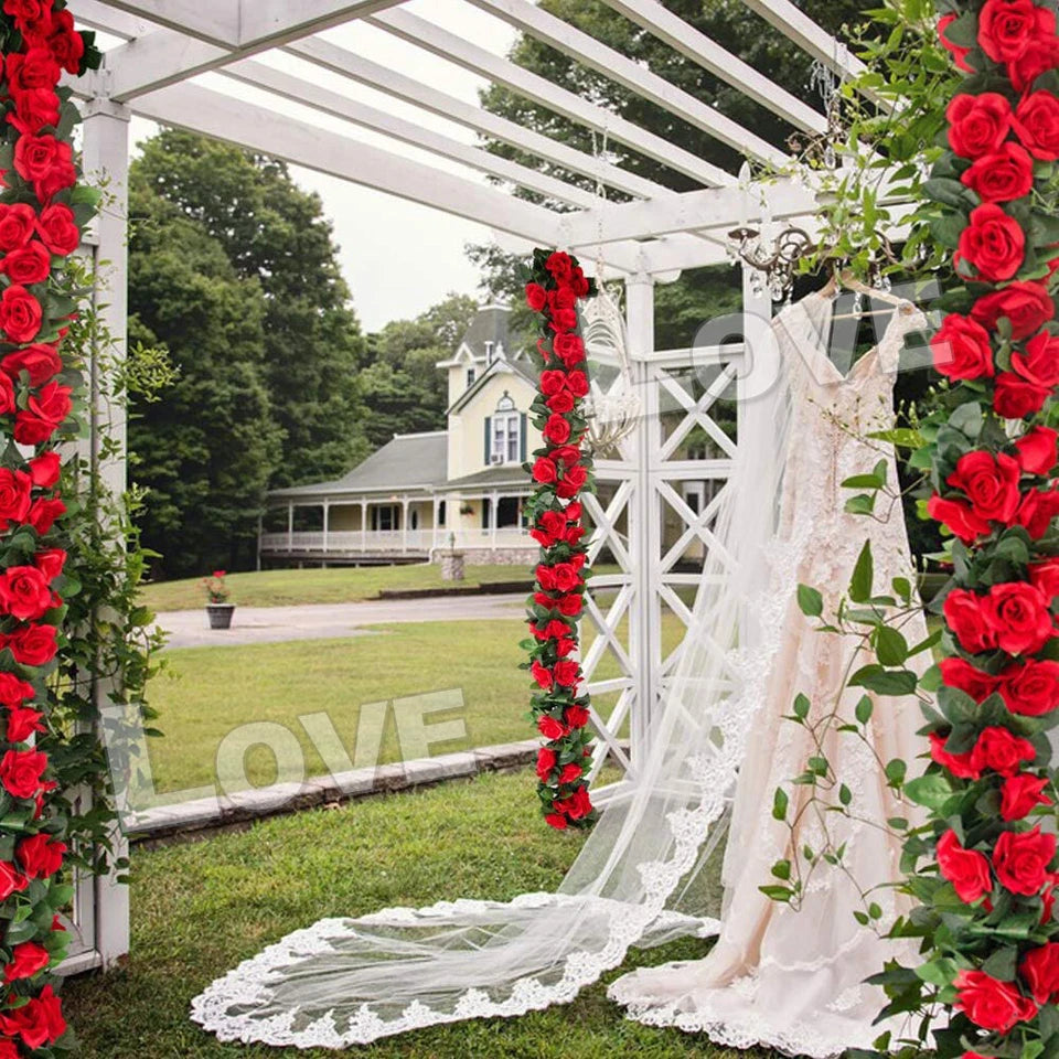 2.4m Artificial Silk Rose Flowers Fake Vine