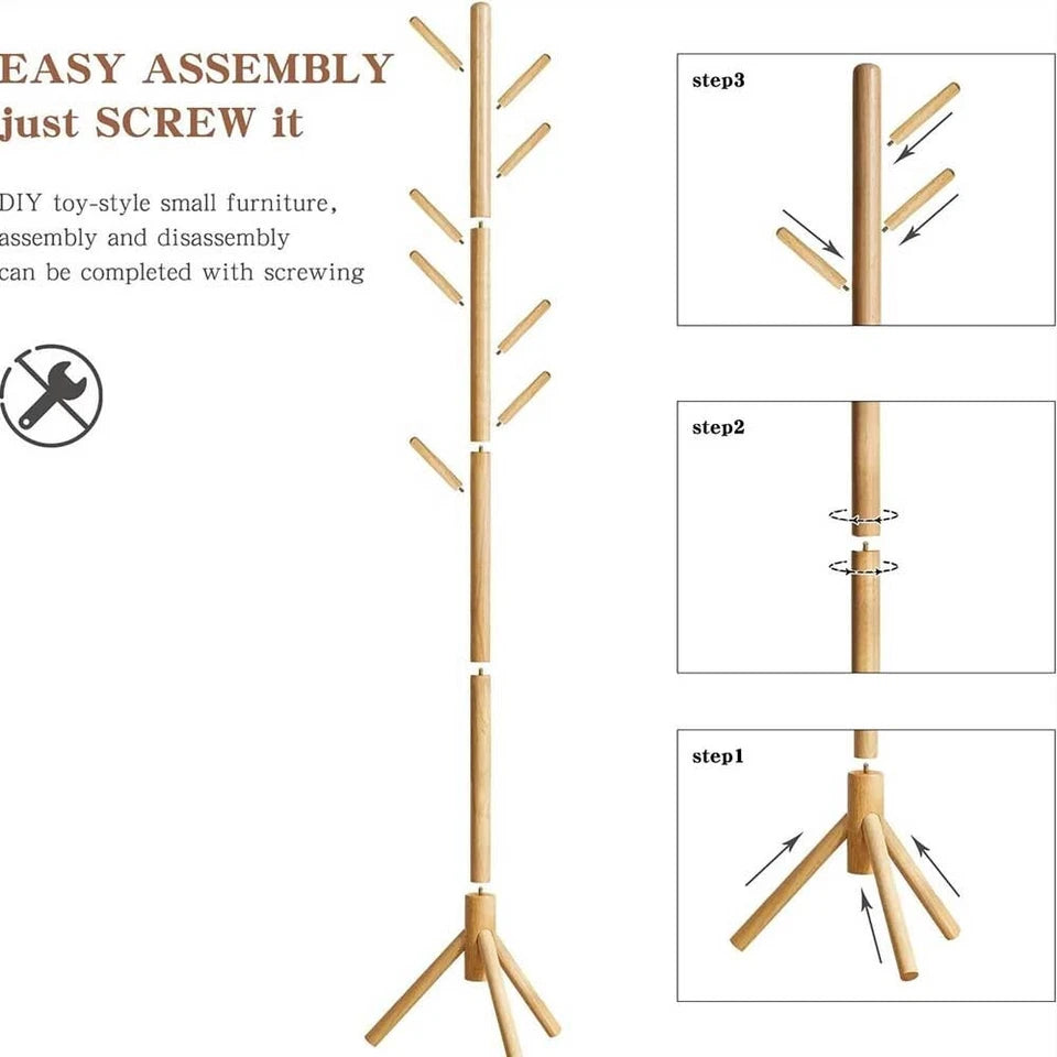 Wood Coat Stand Rack Clothes Hanger Hat Tree