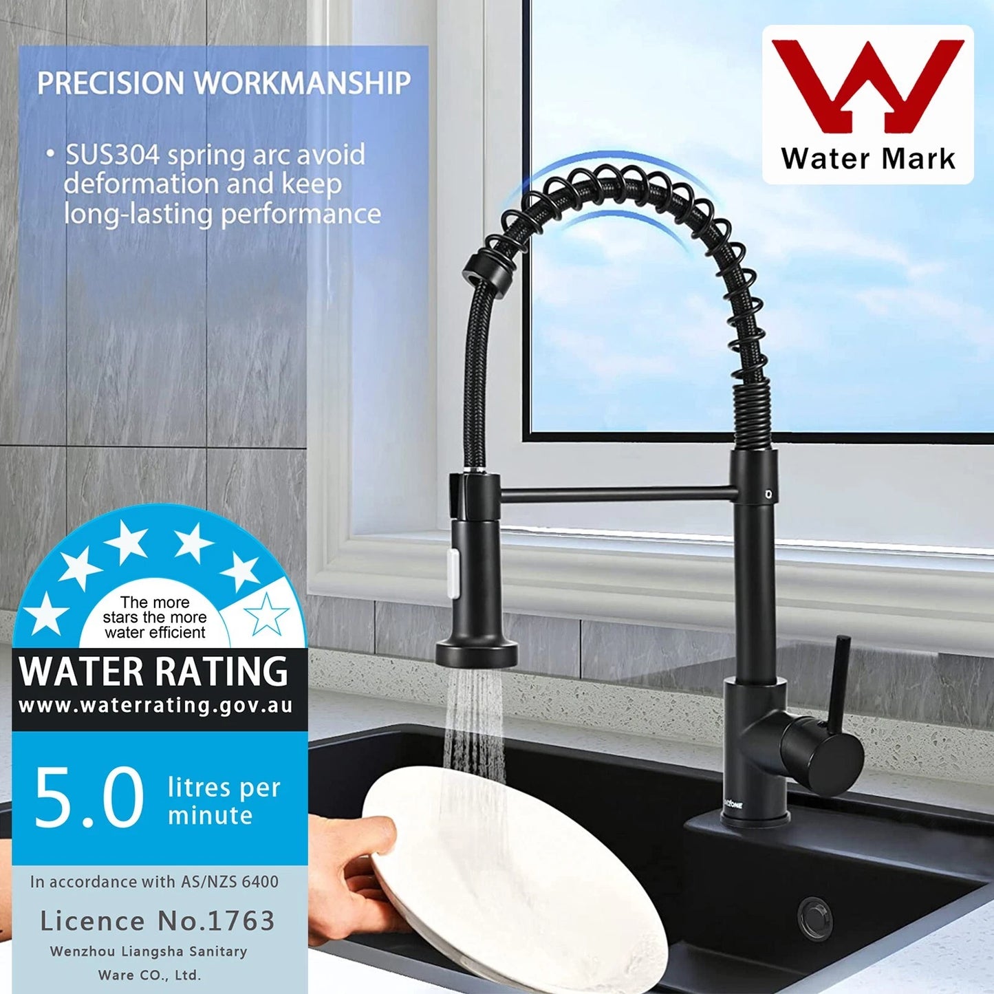 Black Pull Out Sink Taps 360° Swivel Sin