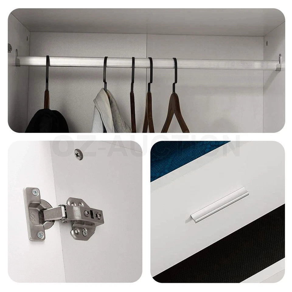 3 Door 2 Drawer Mirrored Wardrobe Cabinet 4 Storage Shelves