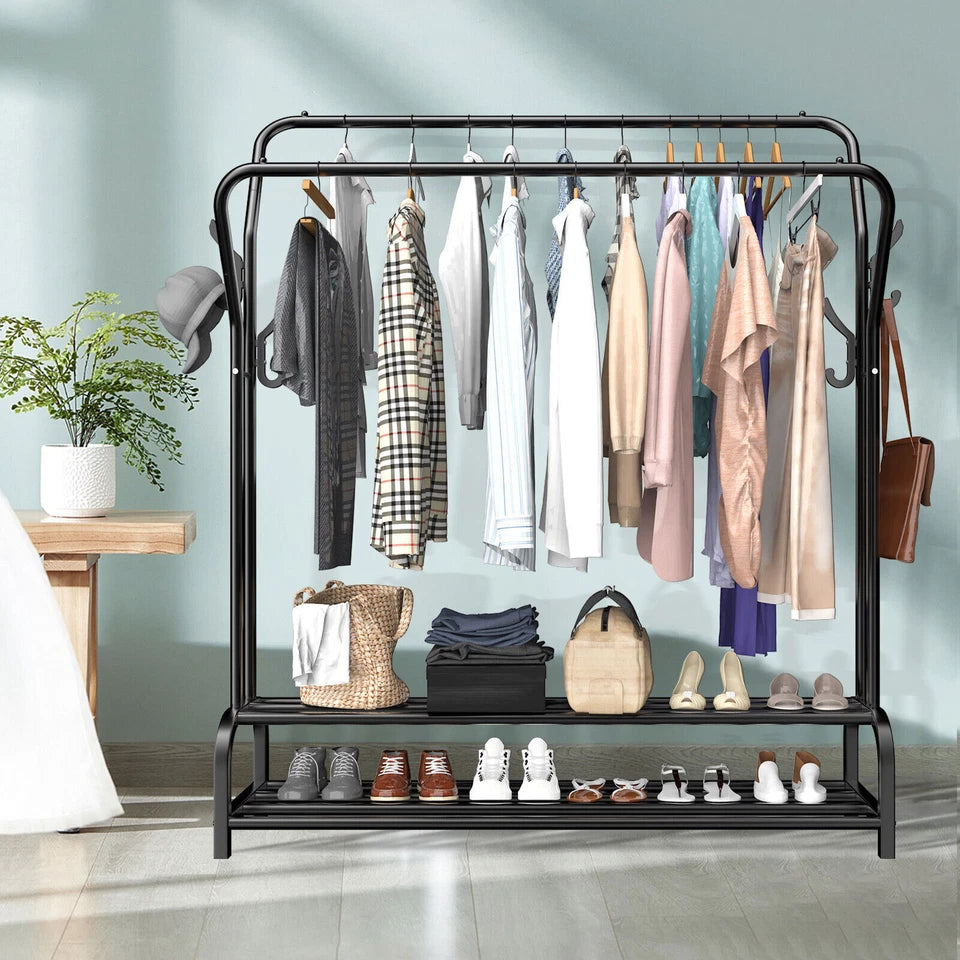 Double Clothes Rail Rack with Shoe Storage Shelf AU