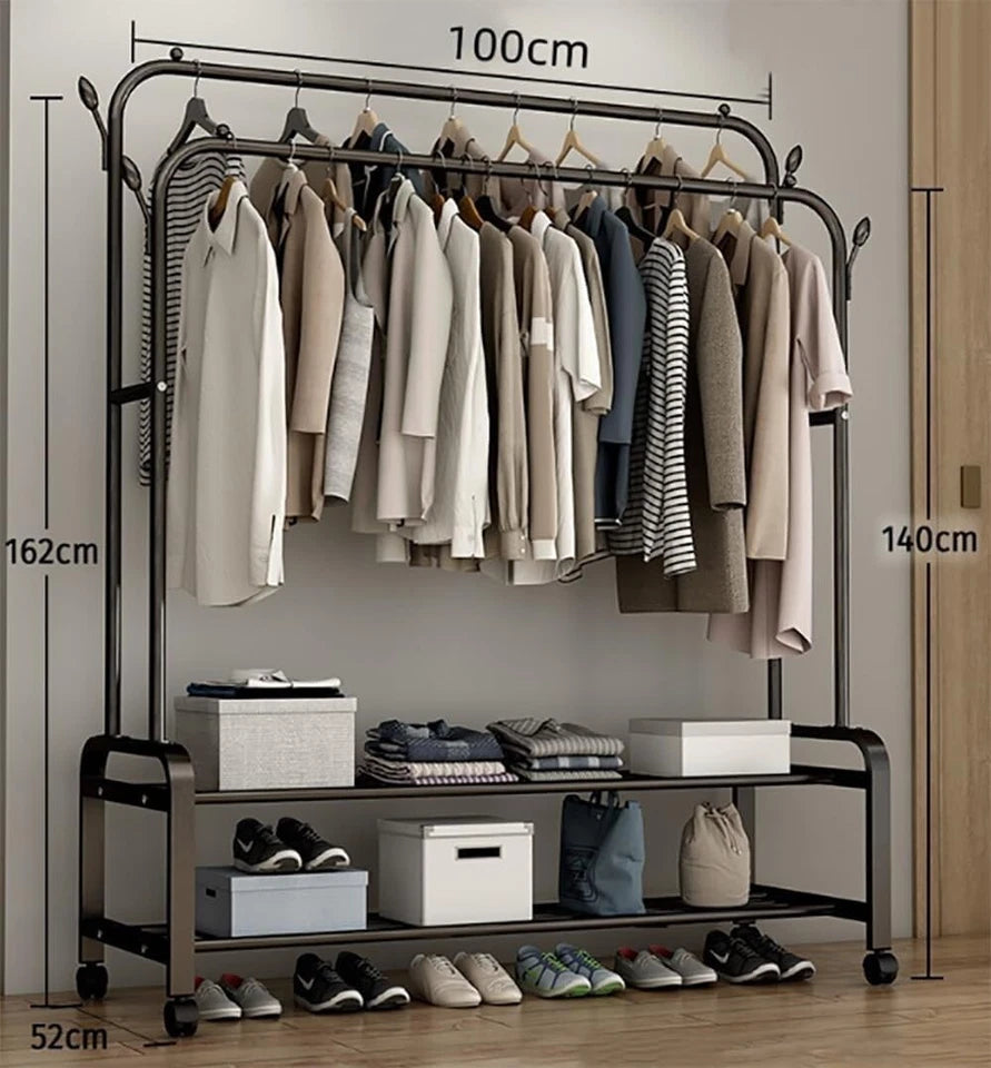 Freestanding heavy duty double garment rack