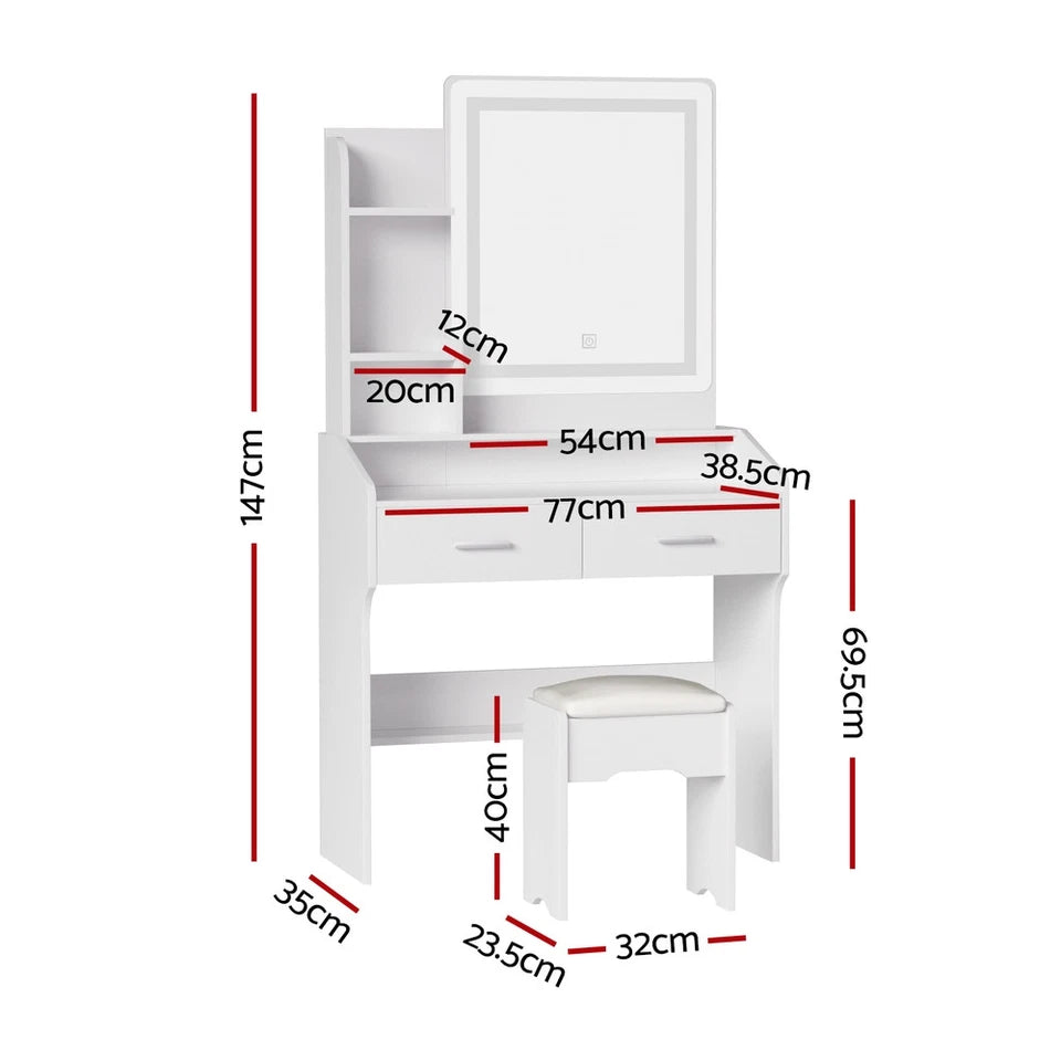 Dressing Table LED Makeup Mirror Stool Set