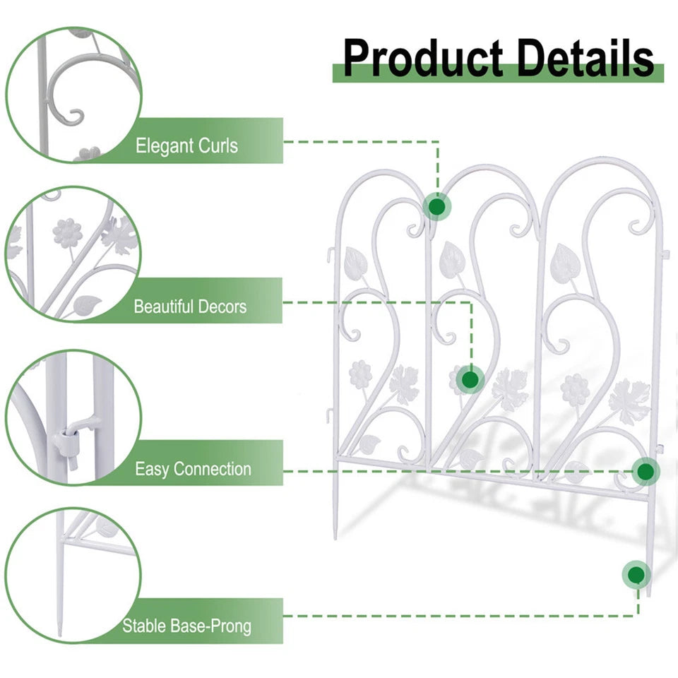 5x Iron White Fence Community Garden Edging Panels
