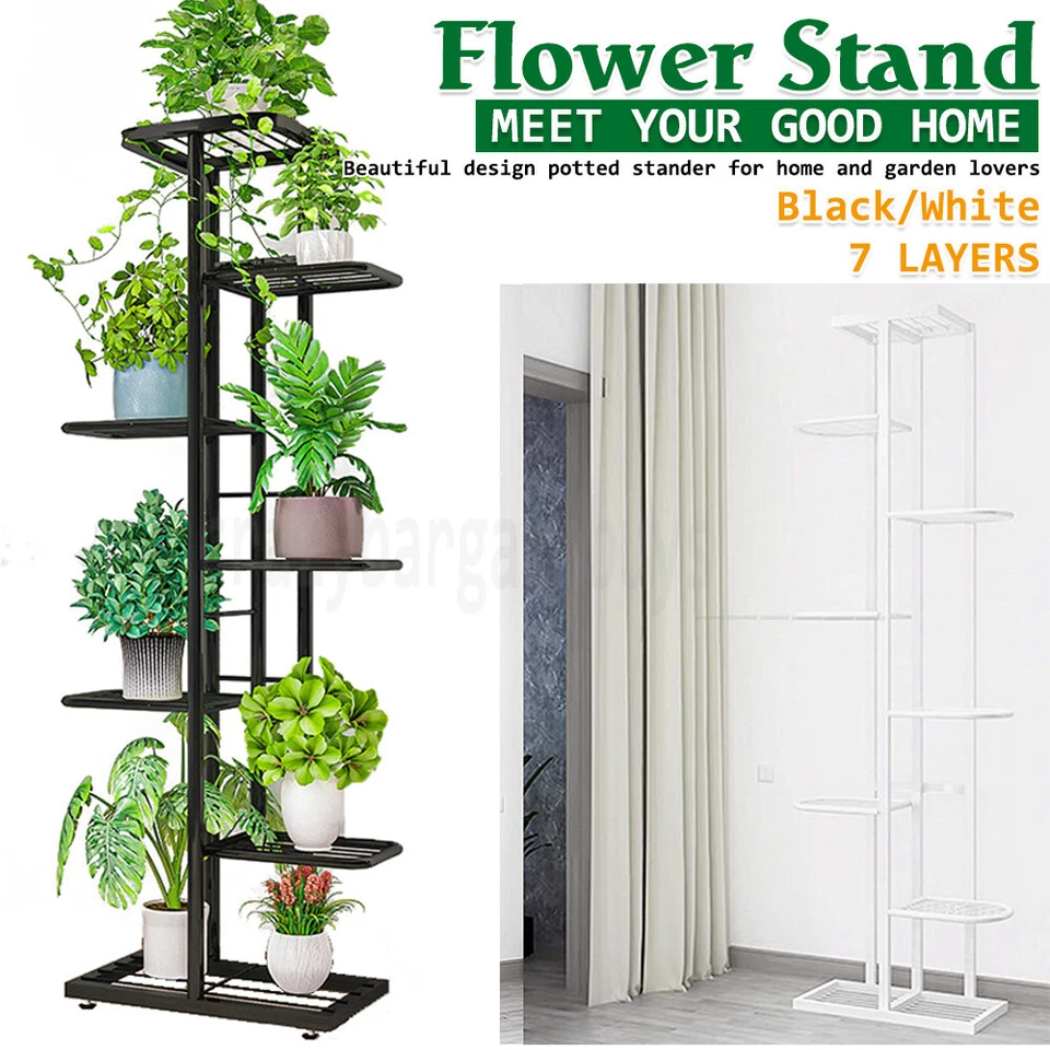 7 Tier Metal Flower Plant Pot Display Stand Rack