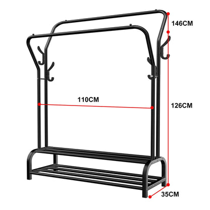 Double Clothes Rail Rack with Shoe Storage Shelf AU