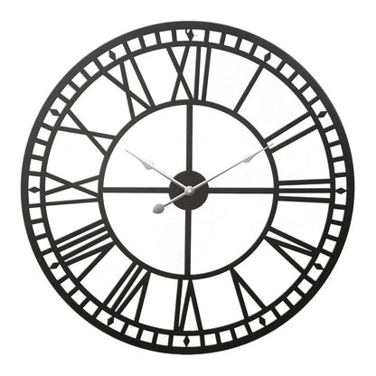 60CM Large Wall Clock Romans Numerals Round Metal Luxury Home Decor Black