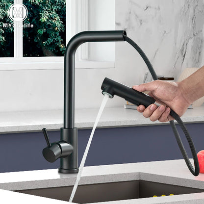 Black Kitchen Sink Faucet Pull Out 2-Mode Spray 360 Rotate Mixer Tap