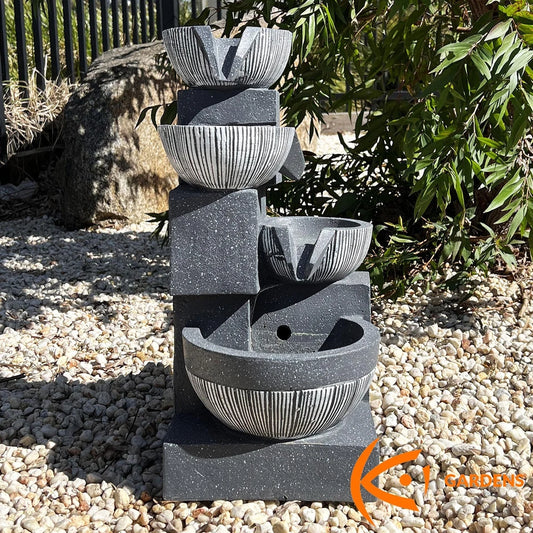 Garden Solar Water Fountain 4 Tiers Bird Bath with LED Light Outdoor 48cm