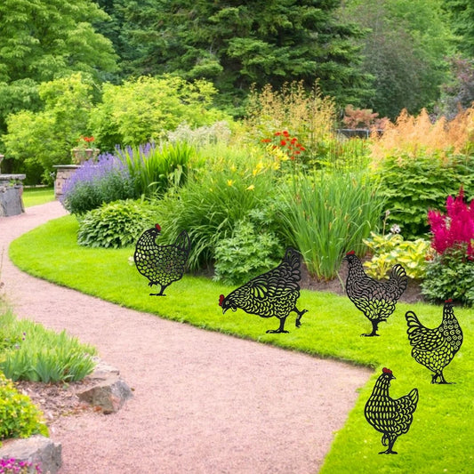 5x Chicken Yard Art Acrylic Garden Silhouette