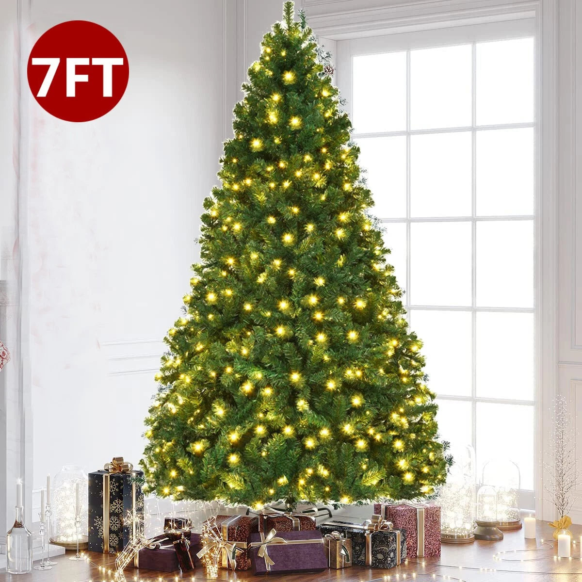 7FT/2.1M Christmas Tree with LED Lights , Metal Stand