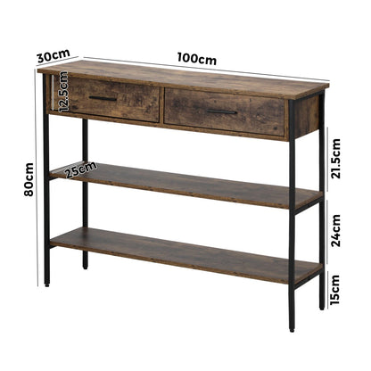 3-Tier Console Table Wood Sofa Table with 2 Drawers