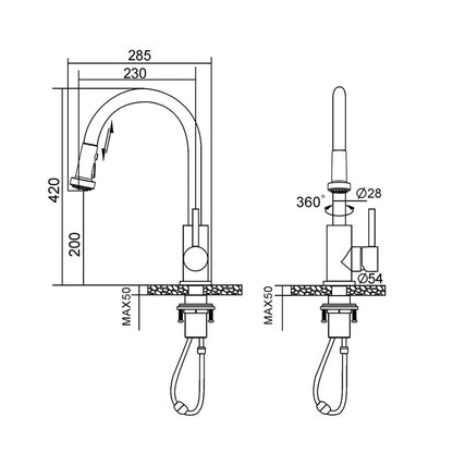 Kitchen Mixer Tap pull out Brushed Nickel 360° Swivel 2-Mode Spray