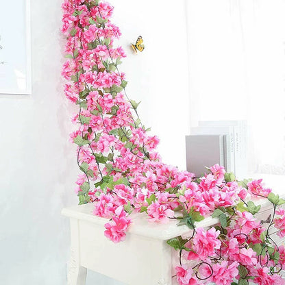 2.1M Artificial Silk Sakura Flowers Fake Vine Ivy