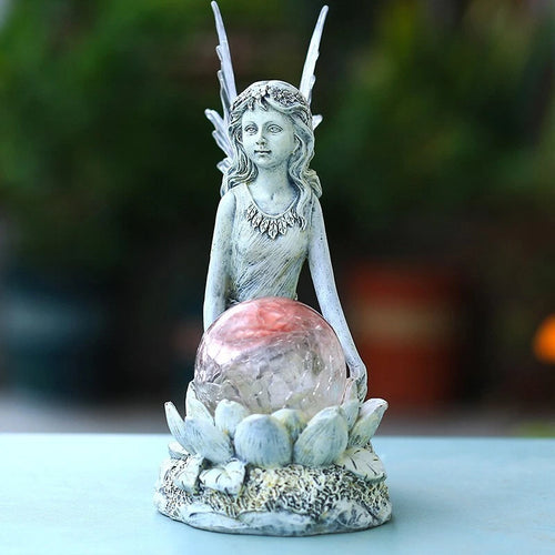 Solar Powered Garden Ornament Flower Fairy Statue Light Decoration Sculpture