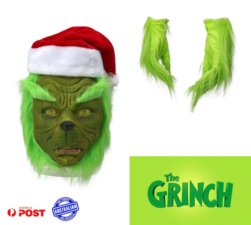 The Grinch Adult Full Head Mask Hat Gloves
