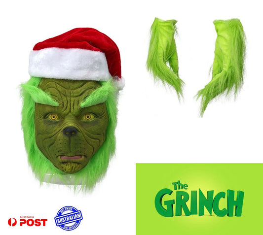 The Grinch Adult Full Head Mask Hat Gloves