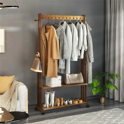 Wooden Clothes Rail Rack Garment Shoe Stand Open Wardrobe