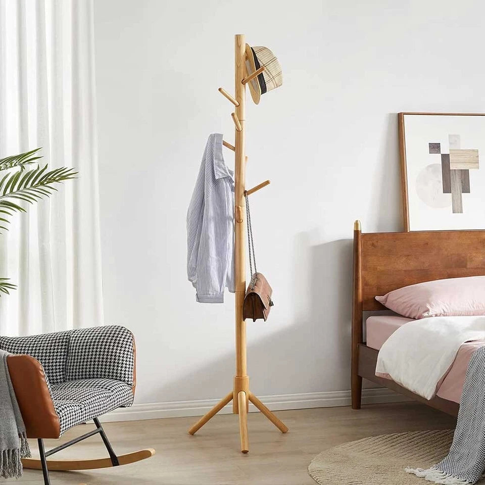 Wood Coat Stand Rack Clothes Hanger Hat Tree