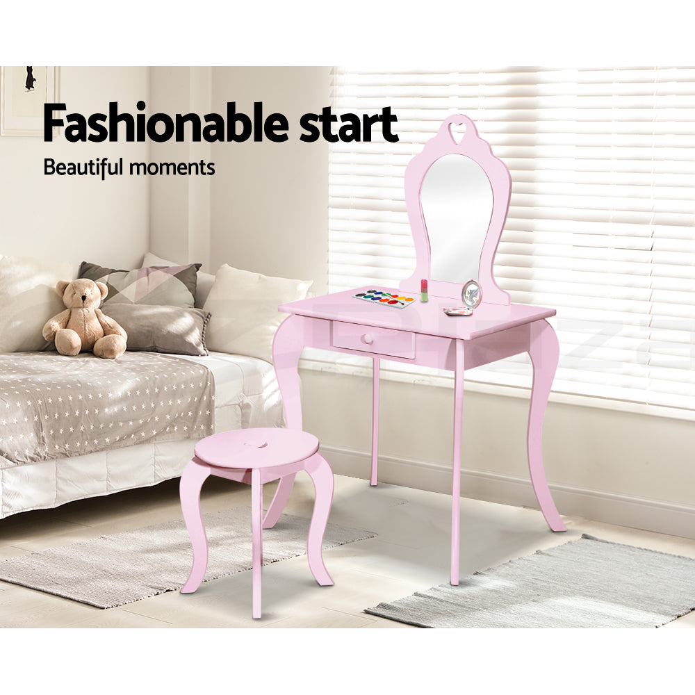 Kids Vanity Dressing Table Stool Set Mirror