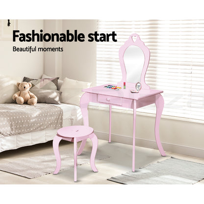 Kids Vanity Dressing Table Stool Set Mirror