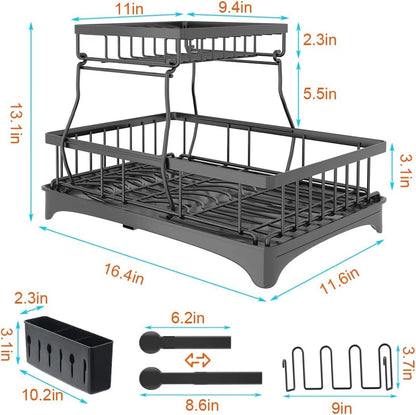 Dish Drying Rack with Cup Holder Tray Kitchen Organiser