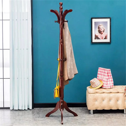 6ft Vintage Wooden Coat Rack Stand Floor Rack Clothes Hanger w 13 Hooks