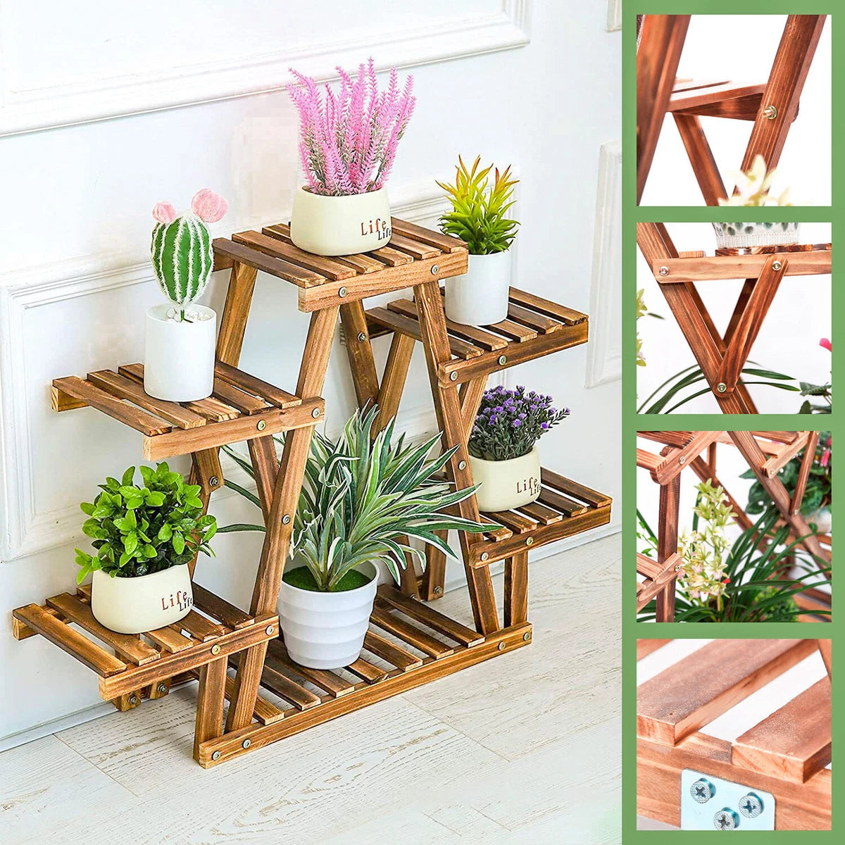Heavy Duty Pine Wood Plant Stand Triangle