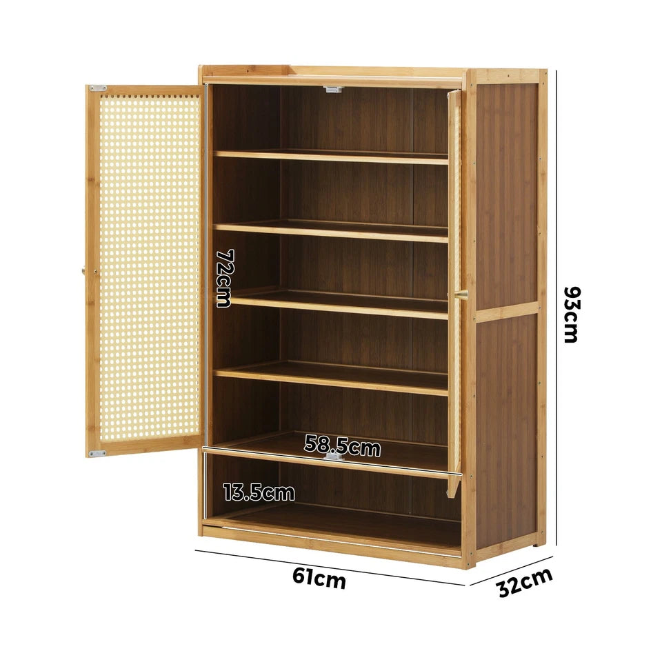 2 Doors Rattan Brown Shoe Storage Cabinet